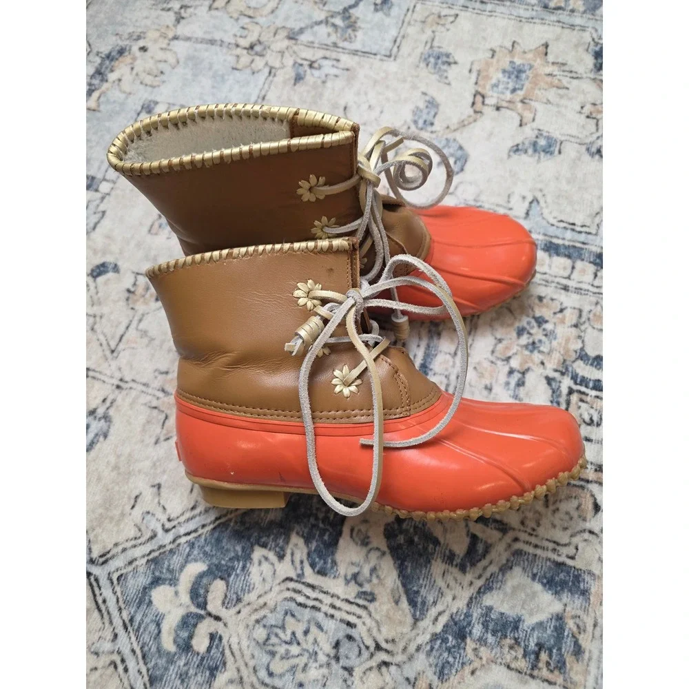 Jack Rogers Women's Size 9 Chloe Tan and Coral Classic Rain Duck Boots